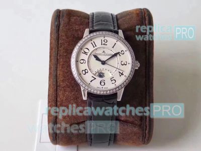 Swiss Jaeger-LeCoultre Rendez-Vous Replica Watch Diamond Bezel Black Leather 